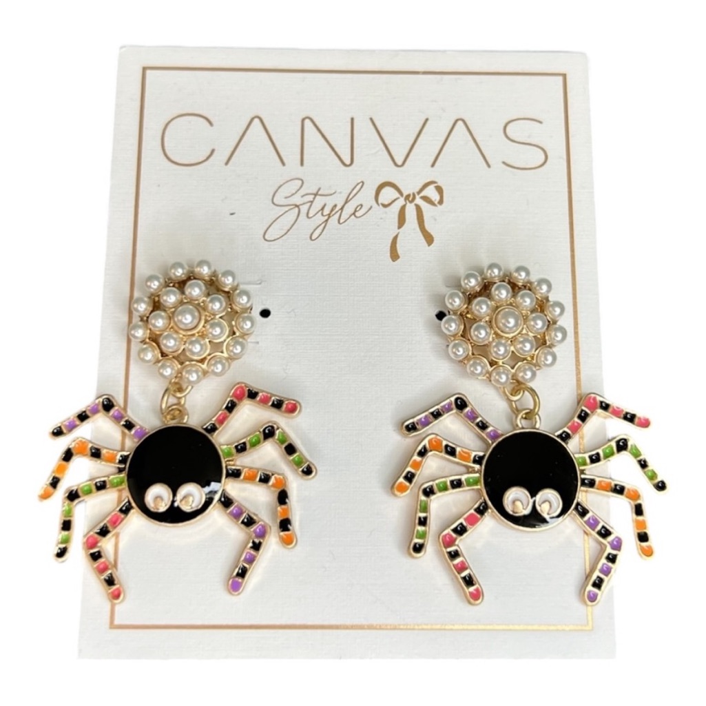 Halloween Spider Enamel Dangle Statement Earrings By Canvas Style